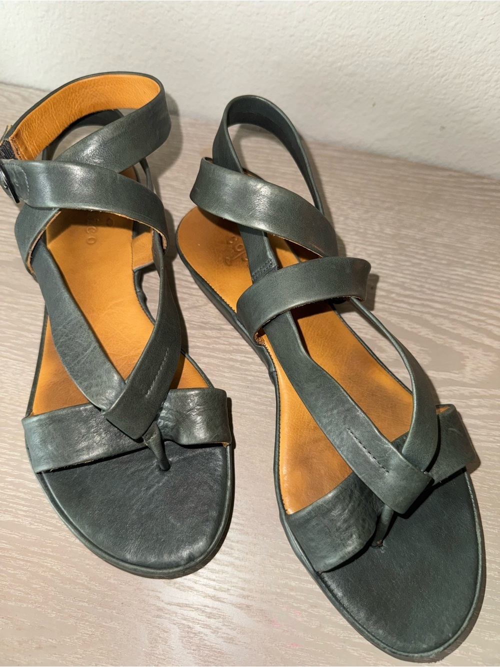 Coclico black leather wrap around sandals size 37. 6.5/7